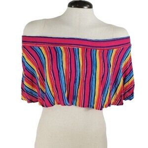 Show me your MuMu rainbow Off Shoulder stripe crop top Womens Small